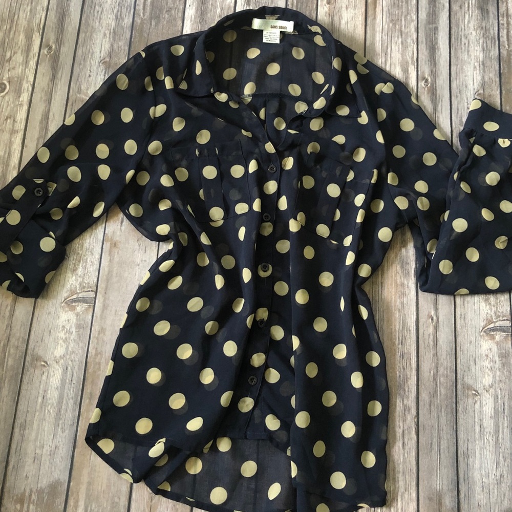 San Scoui Sheer Button Down Polka Dot Blouse